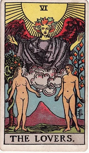 Los Enamorados, carta del tarot Rider–Waite, 1909