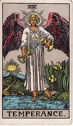 La Templanza, carta del tarot Rider–Waite, 1909