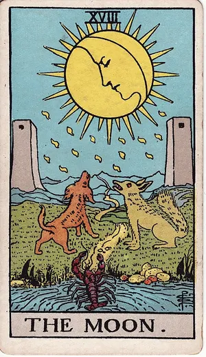 La Luna, carta del tarot Rider–Waite, 1909