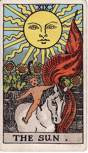 El Sol, carta del tarot Rider–Waite, 1909