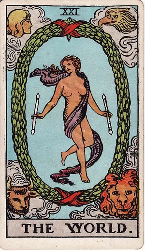 El Mundo, carta del tarot Rider–Waite, 1909